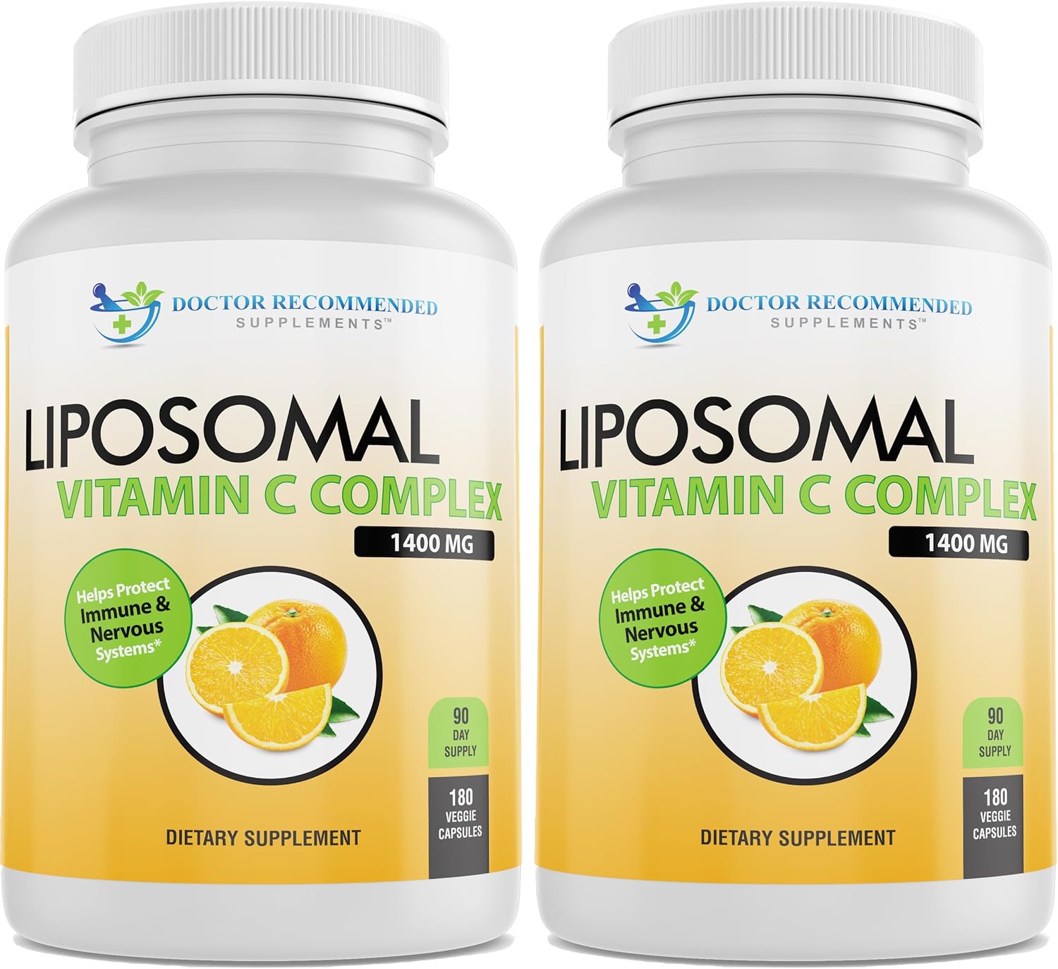 High Absorption Liposomal Vitamin C Complex Immune Support Supplement with Antioxidants and Collagen Booster - 1400mg Per Serving (2 Pack of 180 Veggie Caps)