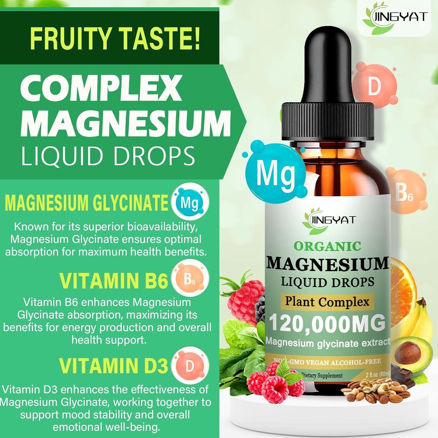 High Absorption Liquid Magnesium Glycinate Supplement with Vitamin D3&B6 - Promotes Sleep, Muscle, and Heart Health - 6X Potency Than Gummies and Powder