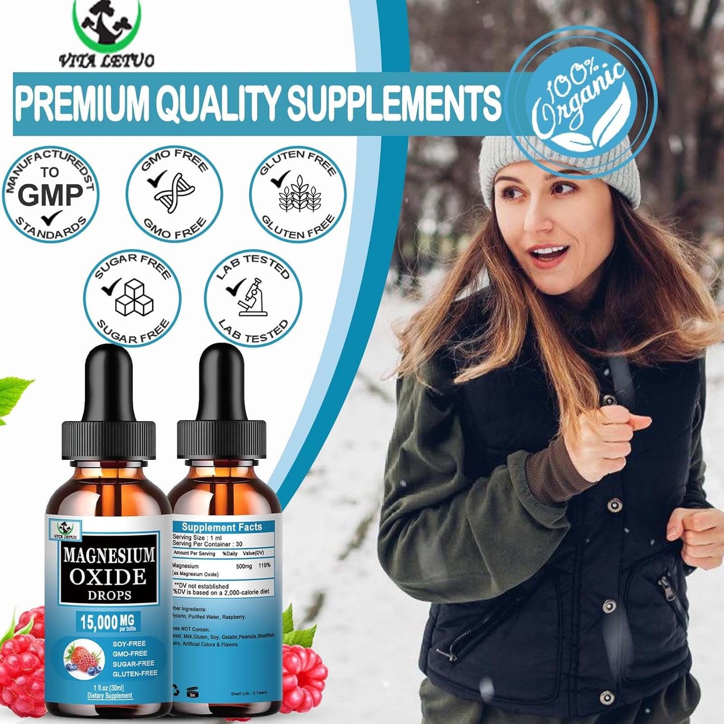 High Absorption Liquid Magnesium Oxide Supplement 500mg for Sleep, Nerve & Heart Health - Stress Relief - Gluten Free - Vegan - Adults & Kids
