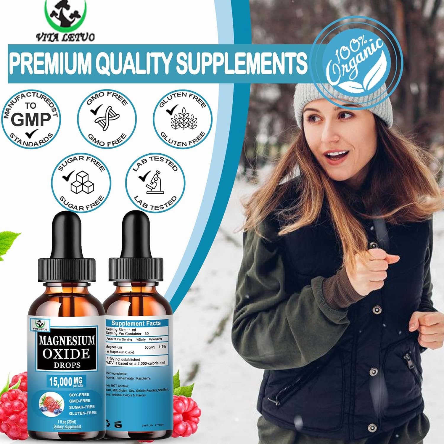 High Absorption Liquid Magnesium Oxide Supplement 500mg for Sleep, Nerve & Heart Health - Stress Relief - Gluten Free - Vegan - Adults & Kids