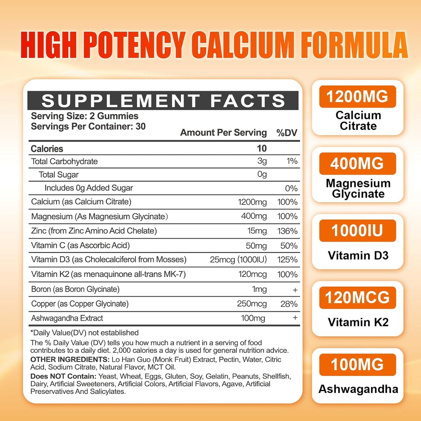 High Absorption Maennyliy Calcium 1200 mg Gummies for Adults with Vitamin D3, K2, Magnesium, Zinc, Boron, Copper, and Ashwagandha - Calcium Citrate Supplement for Bone, Muscle, Immune Support