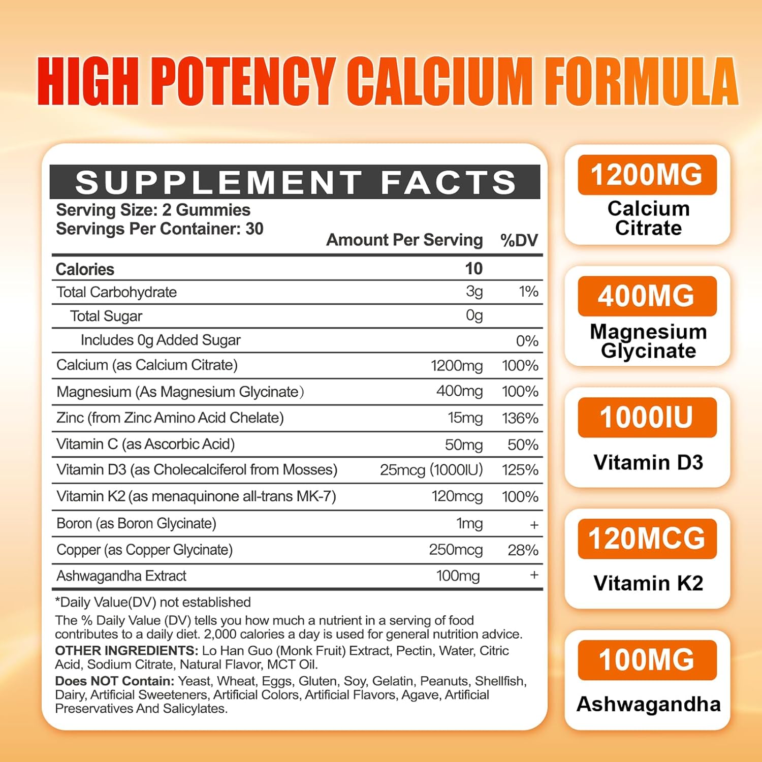 High Absorption Maennyliy Calcium 1200 mg Gummies for Adults with Vitamin D3, K2, Magnesium, Zinc, Boron, Copper, and Ashwagandha - Calcium Citrate Supplement for Bone, Muscle, Immune Support