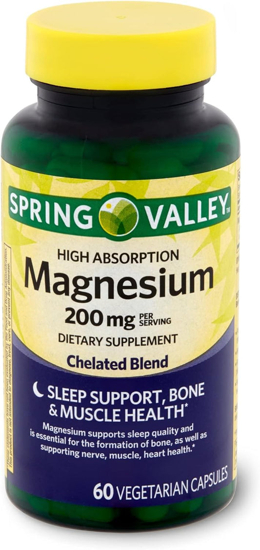 High Absorption Magnesium 200mg Capsules for Sleep Support with Vitamin Guide - Spring Health Spring Valley