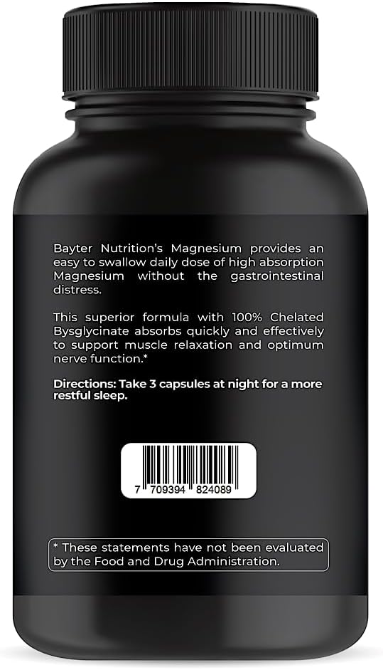 High Absorption Magnesium Bisglycinate Supplement for Stress, Anxiety, Sleep, and Muscle Relaxation - 90 Capsules