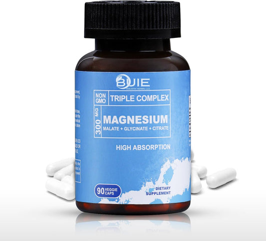High Absorption Magnesium Capsules - 300mg, Non-GMO Dietary Supplement with Malate, Glycinate, Citrate - 90 Veggie Caps - BUIE Holistic Herbs