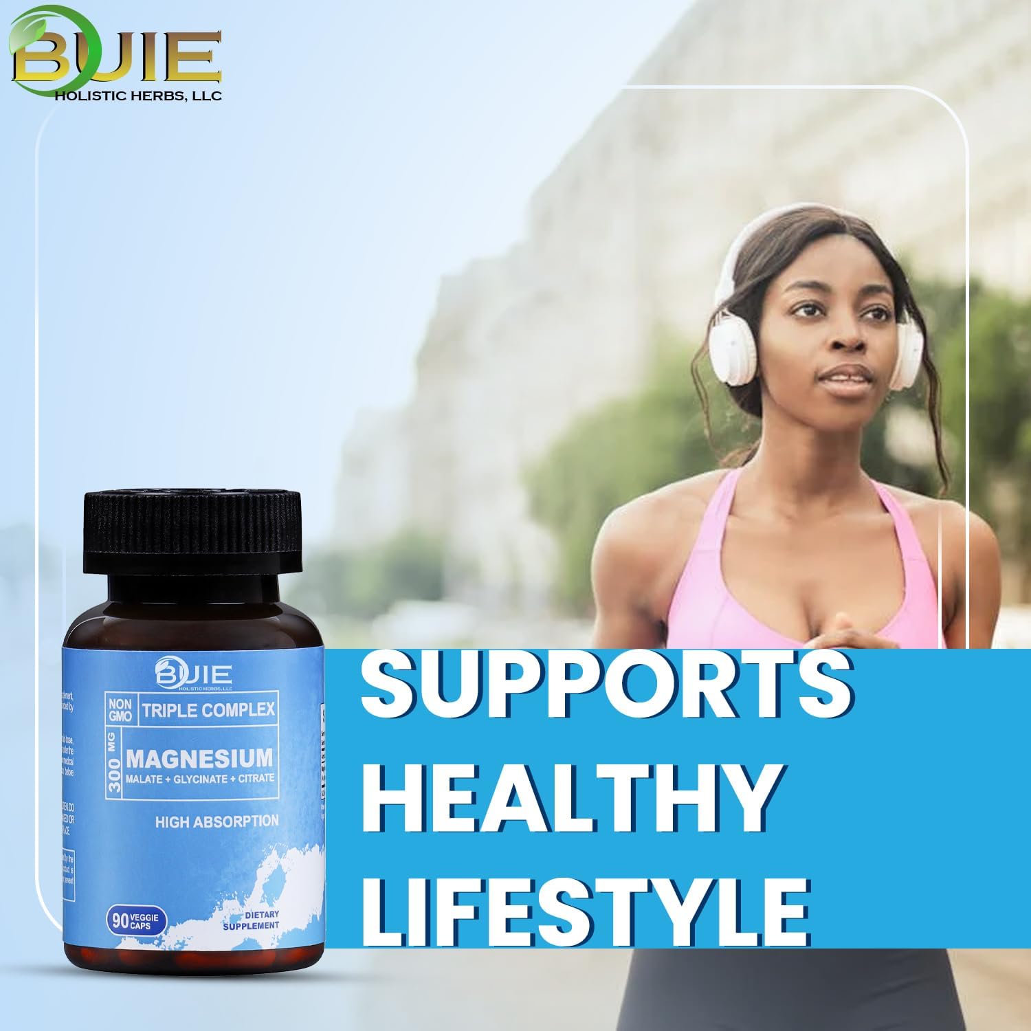 High Absorption Magnesium Capsules - 300mg, Non-GMO Dietary Supplement with Malate, Glycinate, Citrate - 90 Veggie Caps - BUIE Holistic Herbs