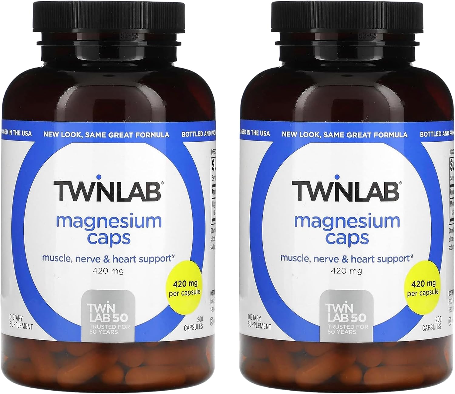 High Absorption Magnesium Capsules for Leg Cramps Relief - Stress Relief Supplement, 420 mg, 200 Count, Twin Pack by Twinlab