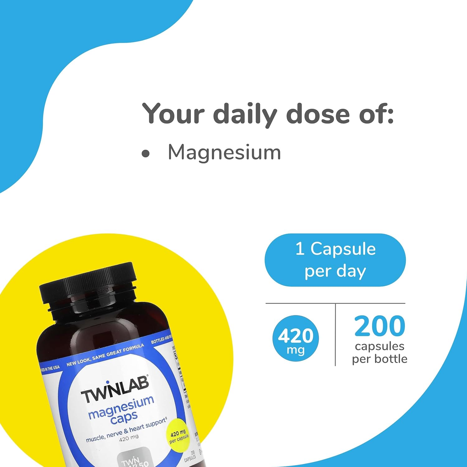 High Absorption Magnesium Capsules for Leg Cramps Relief - Stress Relief Supplement, 420 mg, 200 Count, Twin Pack by Twinlab