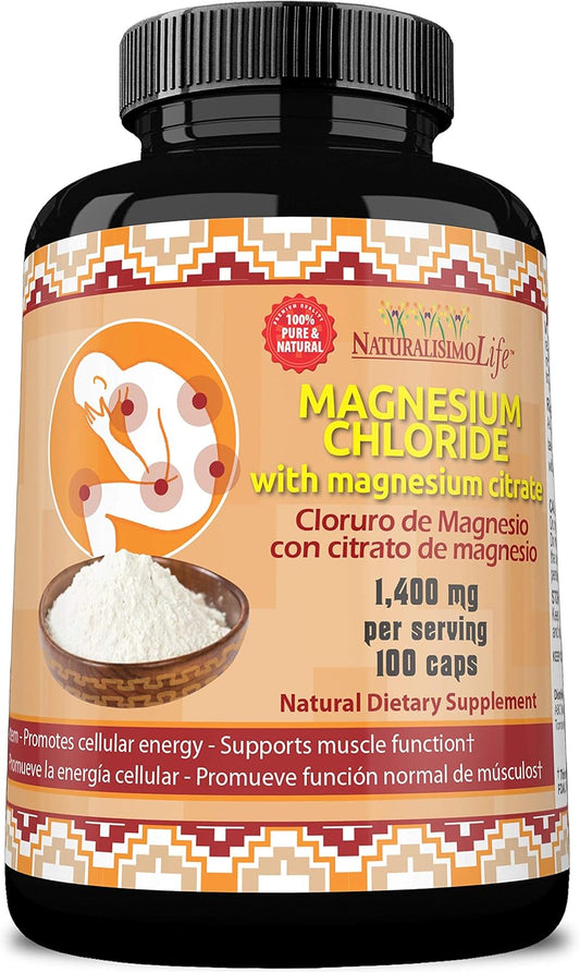 High Absorption Magnesium Chloride (Cloruro de Magnesio) Capsules - 1,400 per Serving - NaturalisimoLife
