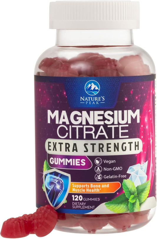 High Absorption Magnesium Citrate Gummies for Adults & Kids - Bone, Muscle, Heart Support - Vegan, Gluten Free - 120 Gummies