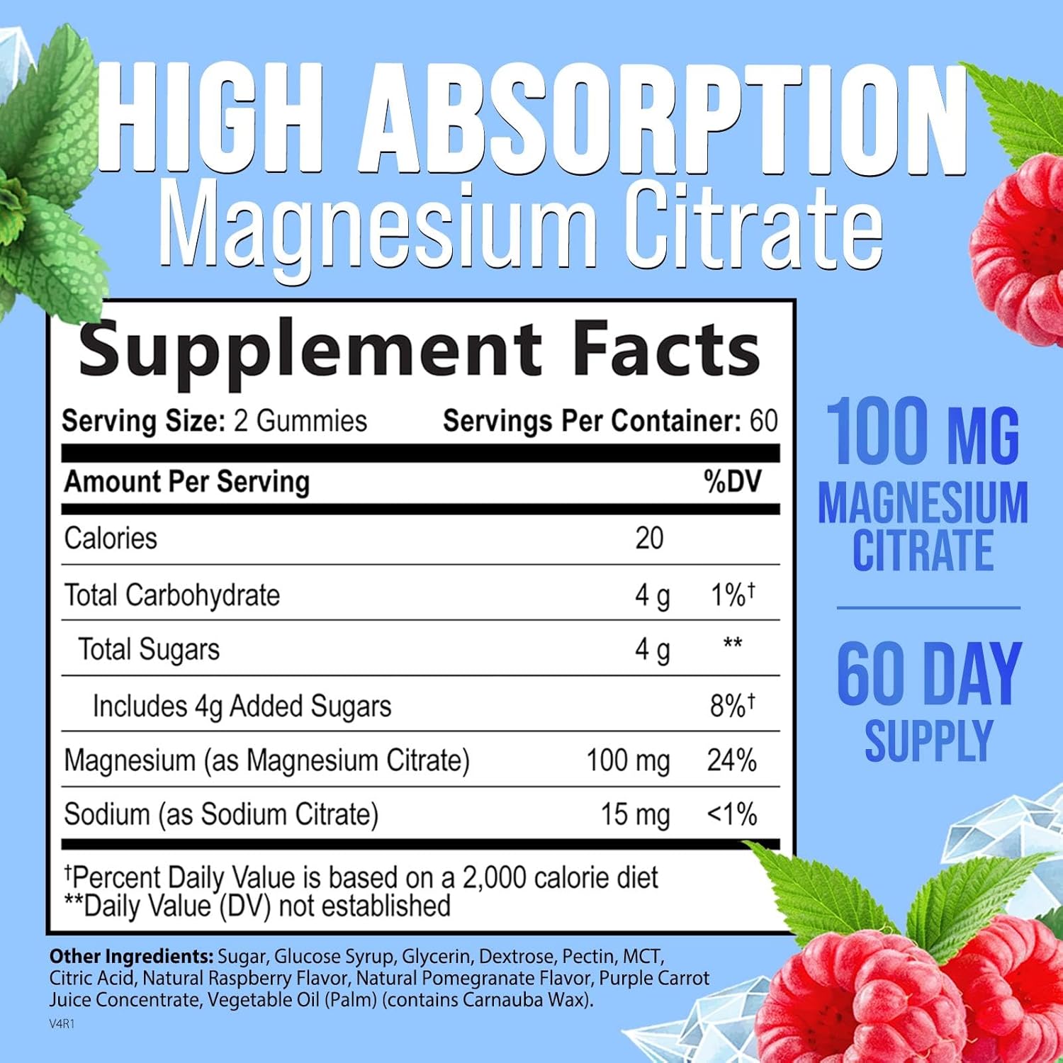 High Absorption Magnesium Citrate Gummies for Adults & Kids - Bone, Muscle, Heart Support - Vegan, Gluten Free - 120 Gummies