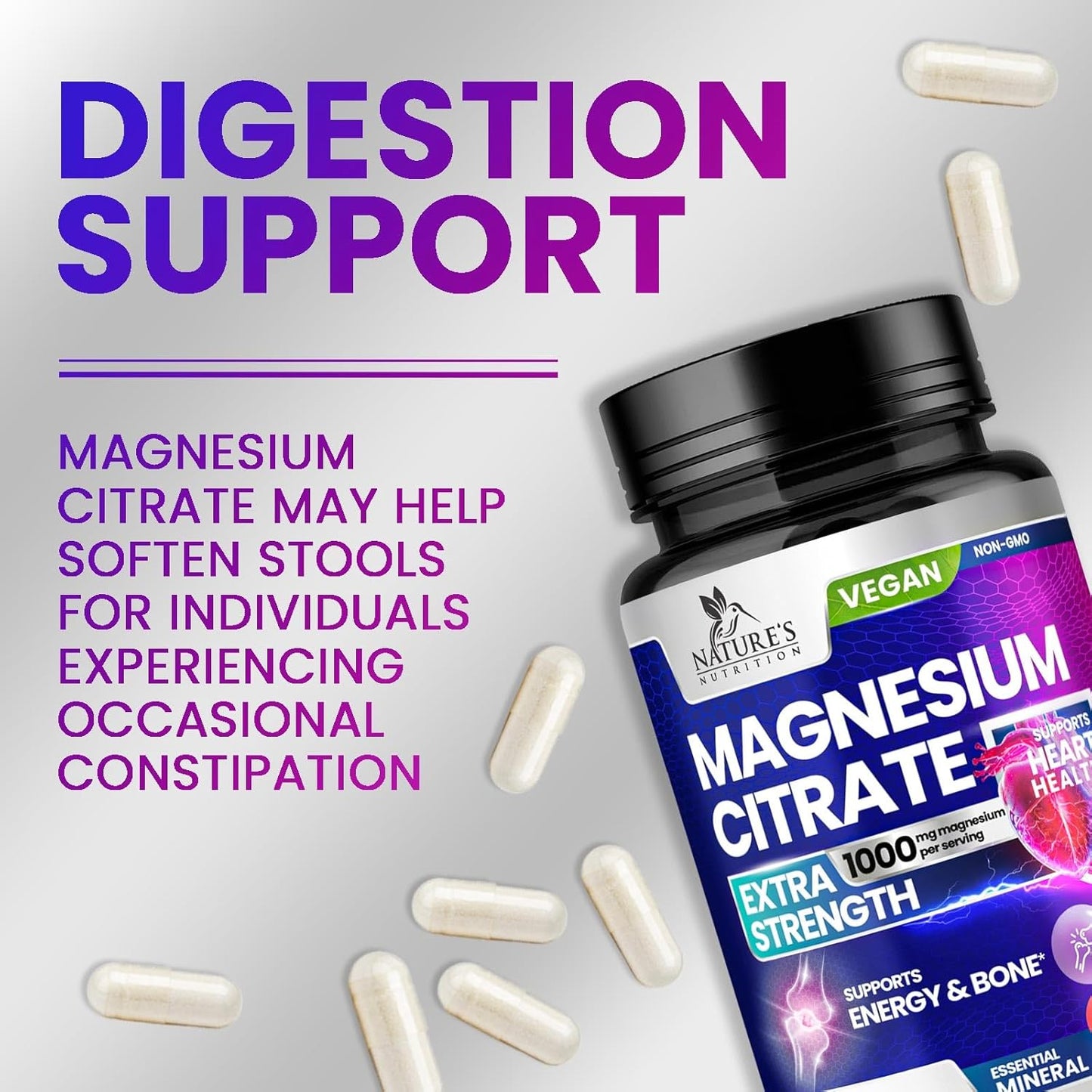 High Absorption Magnesium Citrate Supplement 1000mg - Bone, Heart, Nerve, Muscle, Metabolism Support - Pure Magnesium Vitamin Pills - 120 Capsules USA