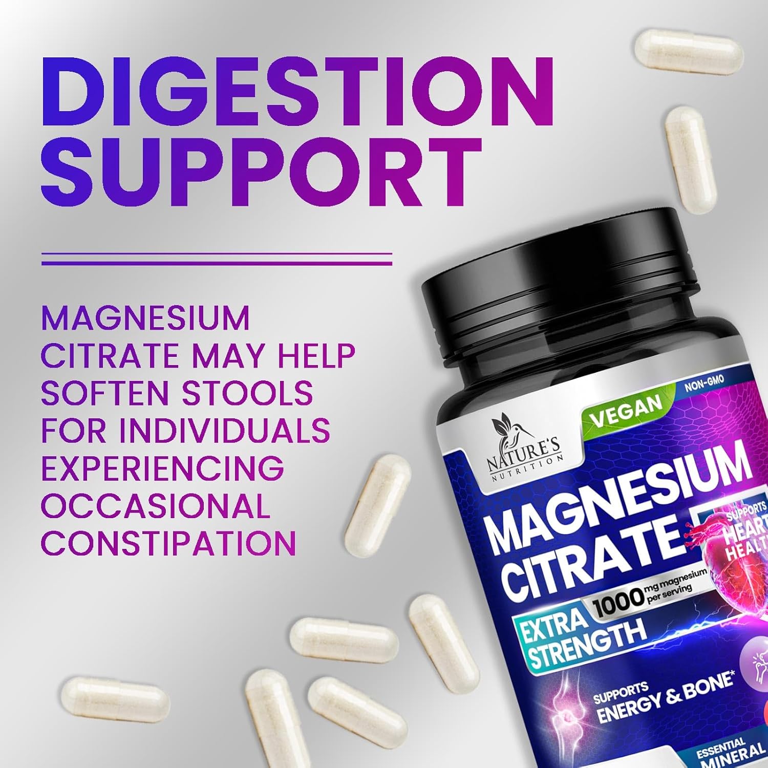 High Absorption Magnesium Citrate Supplement 1000mg - Bone, Heart, Nerve, Muscle, Metabolism Support - Pure Magnesium Vitamin Pills - 120 Capsules USA