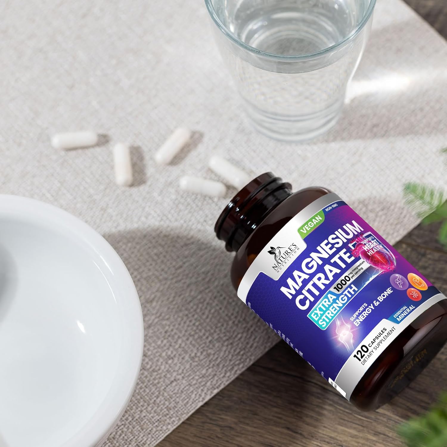 High Absorption Magnesium Citrate Supplement 1000mg - Bone, Heart, Nerve, Muscle, Metabolism Support - Pure Magnesium Vitamin Pills - 120 Capsules USA