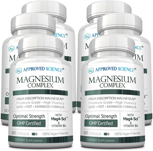 High Absorption Magnesium Complex - Bisglycinate, Malate, Citrate, Oxide - Heart, Headache, Cramp Relief - 360 Capsules, 6 Month Supply - Non-GMO, Vegan Formula