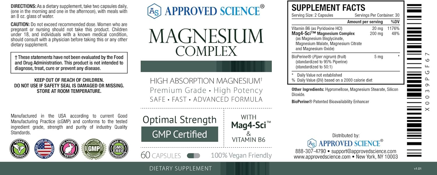 High Absorption Magnesium Complex - Bisglycinate, Malate, Citrate, Oxide - Heart, Headache, Cramp Relief - 360 Capsules, 6 Month Supply - Non-GMO, Vegan Formula