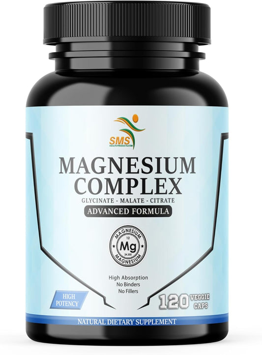 High Absorption Magnesium Complex | 470mg of Glycinate, Malate, & Citrate | Supports Muscles, Nerves, & Energy | Vegan, Non-GMO | 120 Capsules