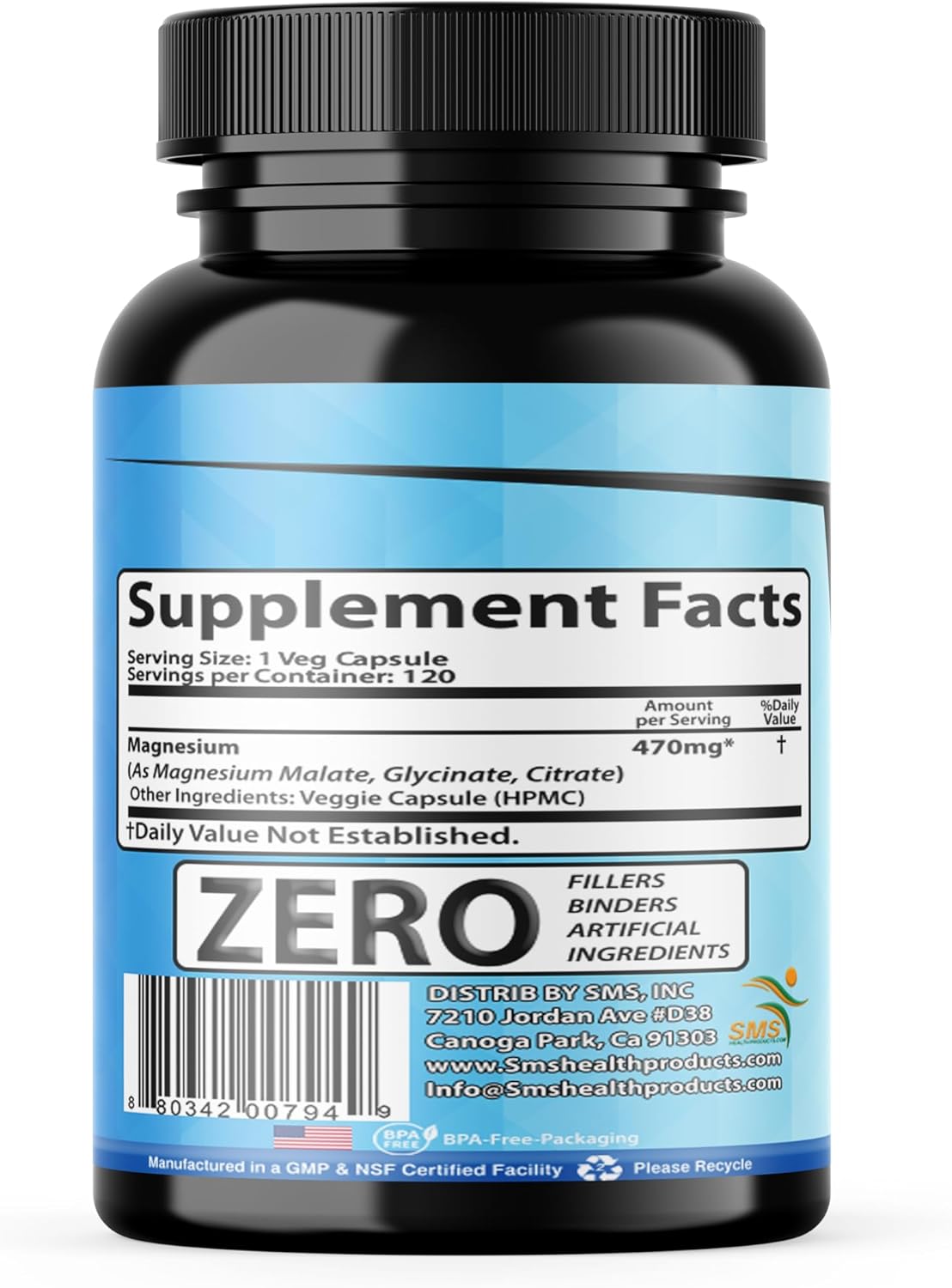 High Absorption Magnesium Complex | 470mg of Glycinate, Malate, & Citrate | Supports Muscles, Nerves, & Energy | Vegan, Non-GMO | 120 Capsules