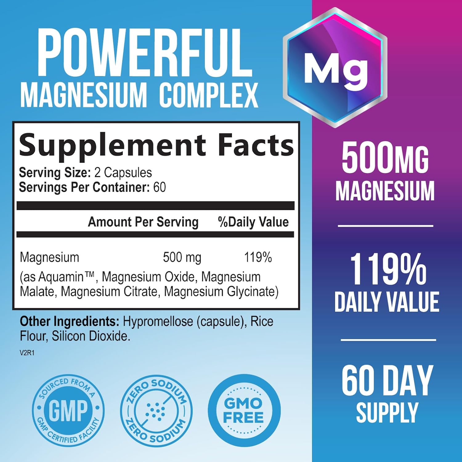 High Absorption Magnesium Complex Supplement - 500mg Chelated Magnesium Glycinate, Malate, Citrate & More - Gluten Free, Vegan, Non-GMO - Supports Muscle & Heart Health - 120 Capsules