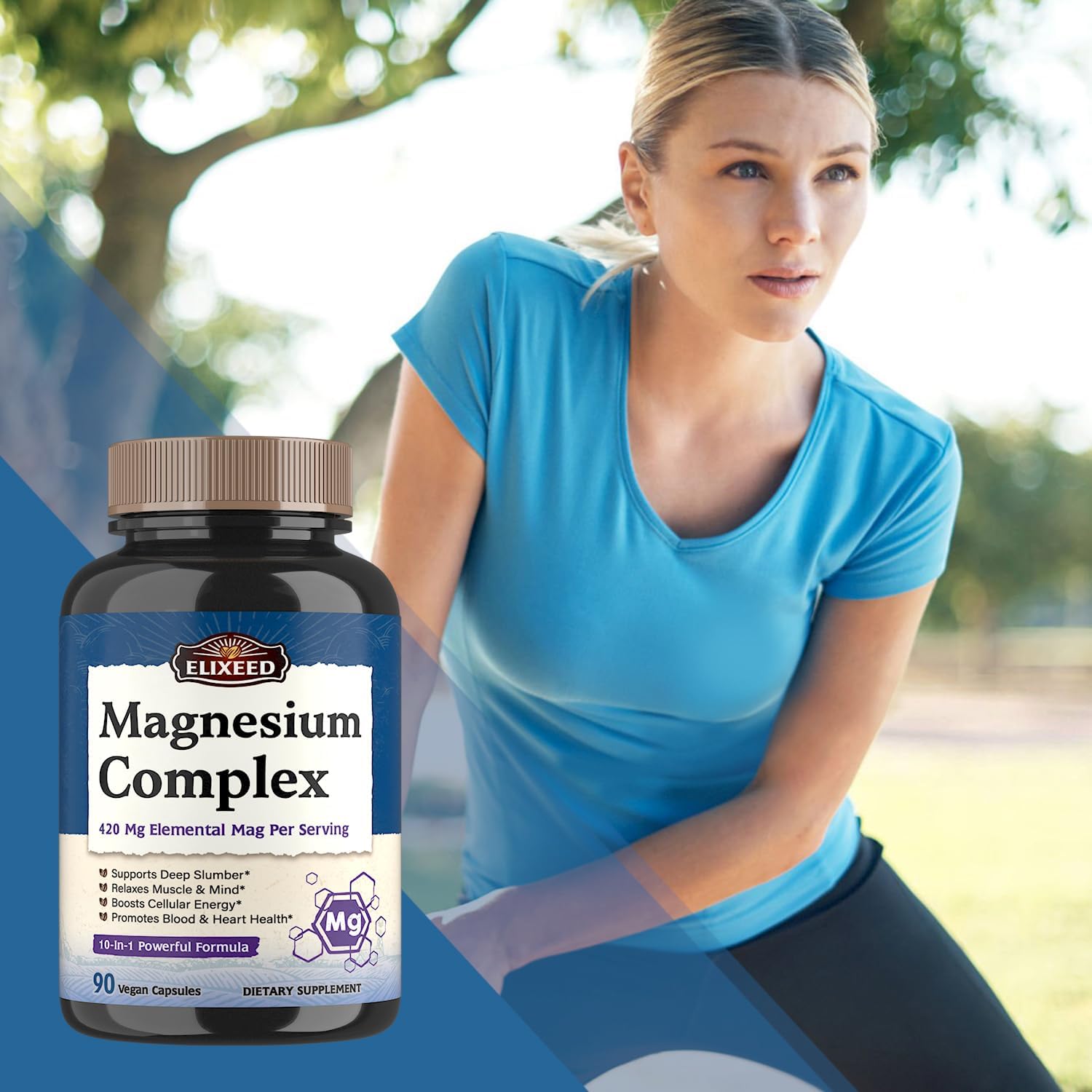 High Absorption Magnesium Complex Supplement, 420mg Elemental Mag Per Serving, 10 Forms Including Glycinate, Citrate, Malate, Taurate - Promotes Sleep, Muscle Health, Energy - 90 Vegan Capsules