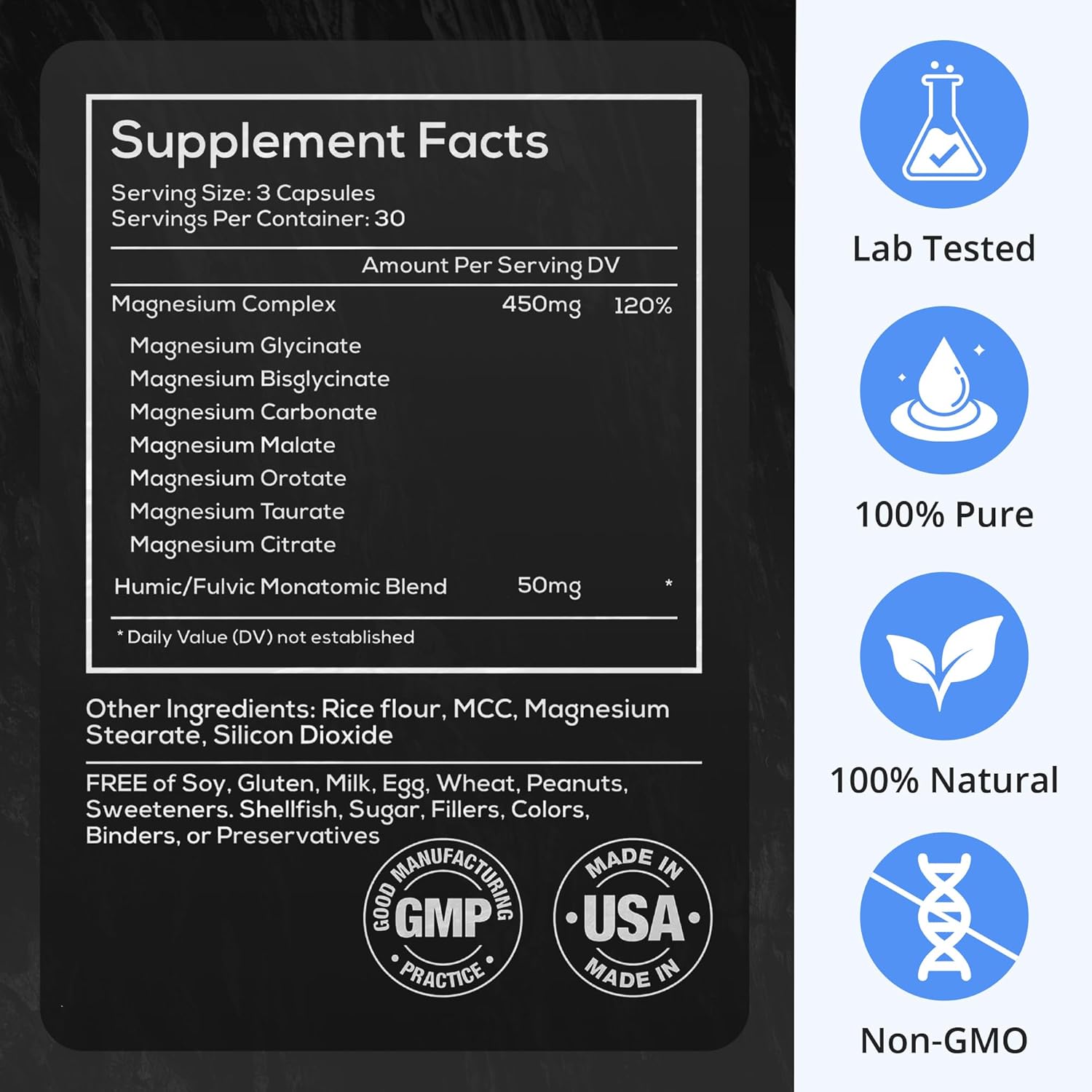High Absorption Magnesium Complex Supplement with 7 Forms - 90 Capsules - Full Spectrum 500mg Mg - Glycinate, Bisglycinate, Malate, Orotate, Citrate
