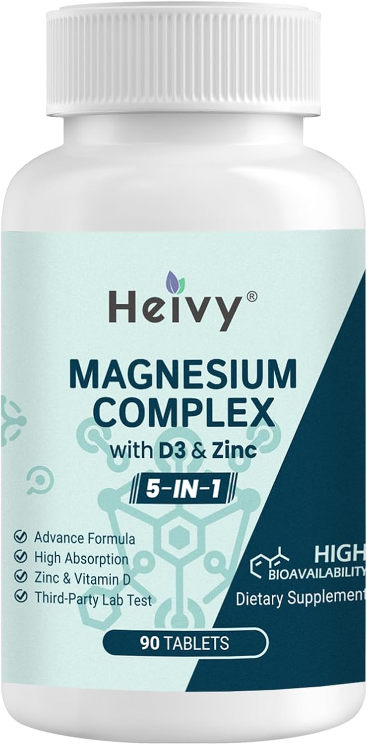 High Absorption Magnesium Complex with Zinc and Vitamin D3 for Muscle, Nerve, Heart, and Bone Support - 90 Tablets
