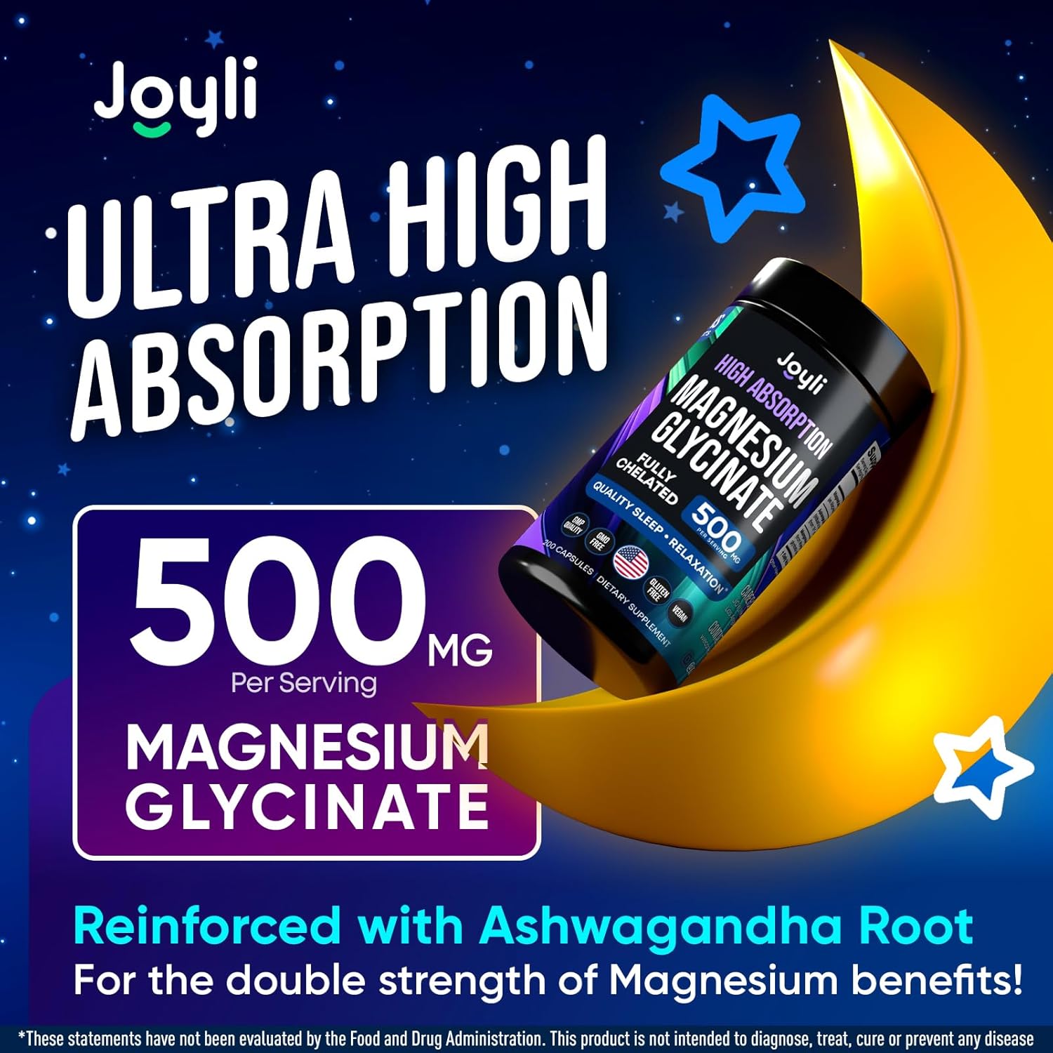 High Absorption Magnesium Glycinate 2-Pack for Sleep, Mood, and Muscle Support - Chelated Supplement with Ashwagandha & Manganese - 500MG per Capsule