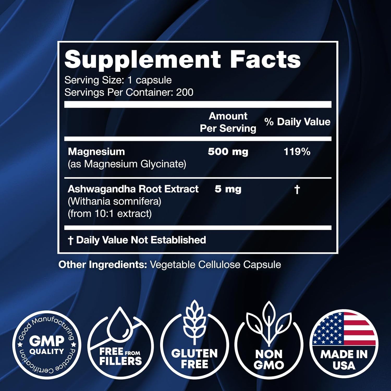 High Absorption Magnesium Glycinate 2-Pack for Sleep, Mood, and Muscle Support - Chelated Supplement with Ashwagandha & Manganese - 500MG per Capsule