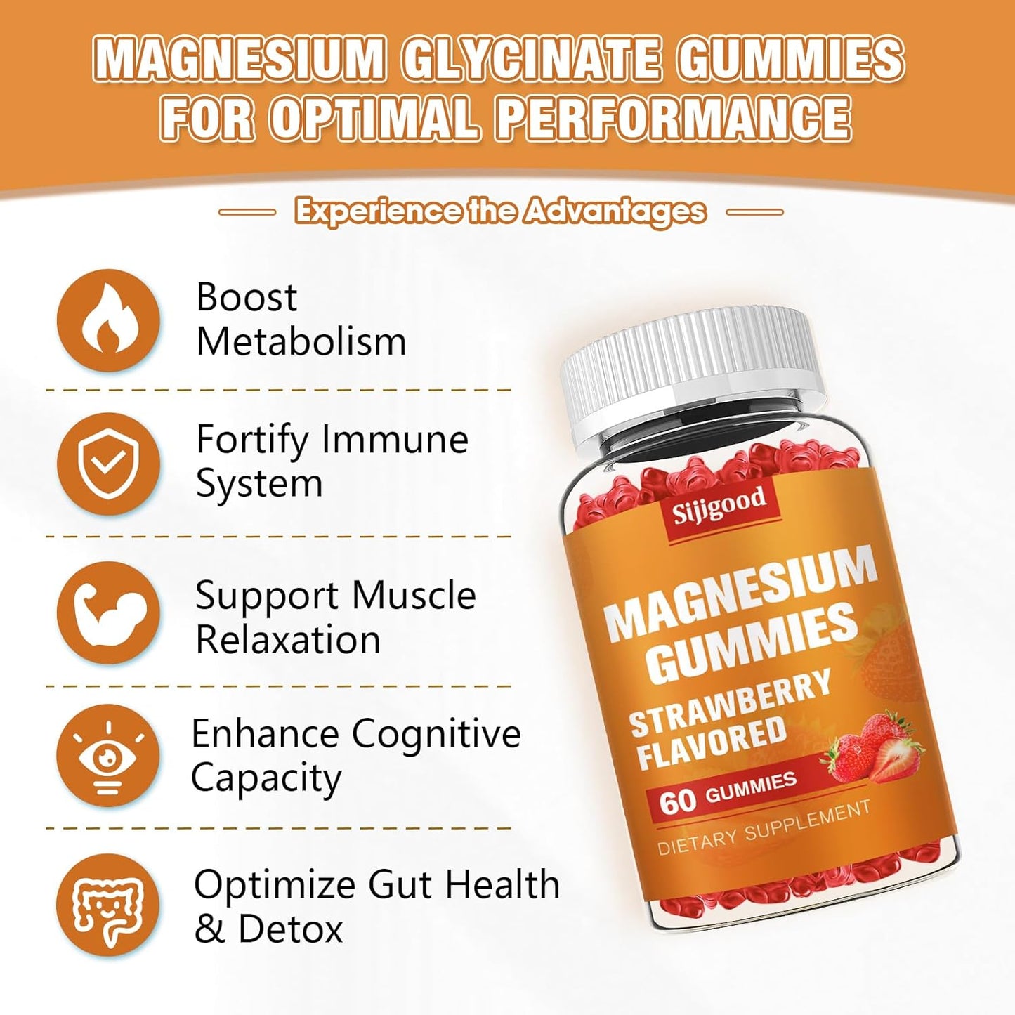 High Absorption Magnesium Glycinate Gummies - 2 Pack for Relaxation, Muscle, Bone & Energy - Women, Men, Kids - Sijigood