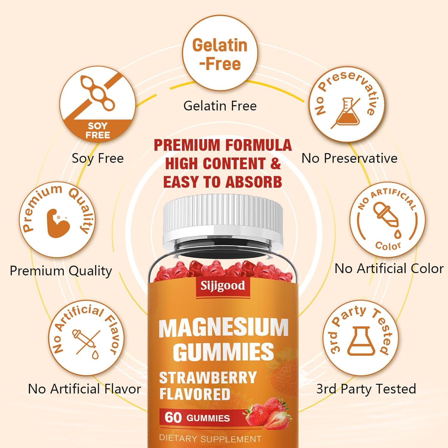 High Absorption Magnesium Glycinate Gummies - 2 Pack for Relaxation, Muscle, Bone & Energy - Women, Men, Kids - Sijigood