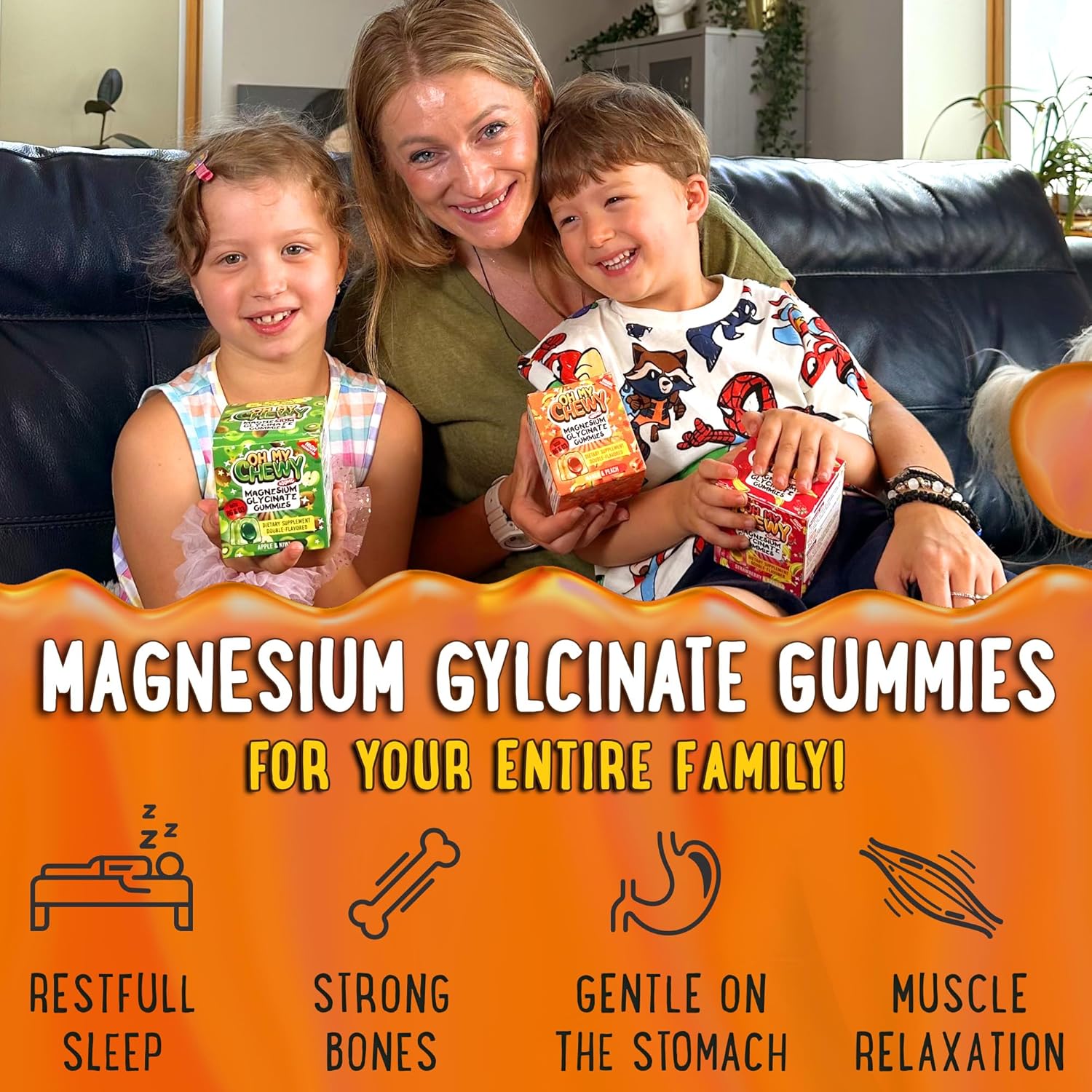 High Absorption Magnesium Glycinate Gummies 400MG for Sleep, Calm, Muscle Relaxation - Kids, Teens, Adults - B6, D3 - Gelatin Free - 120 Count