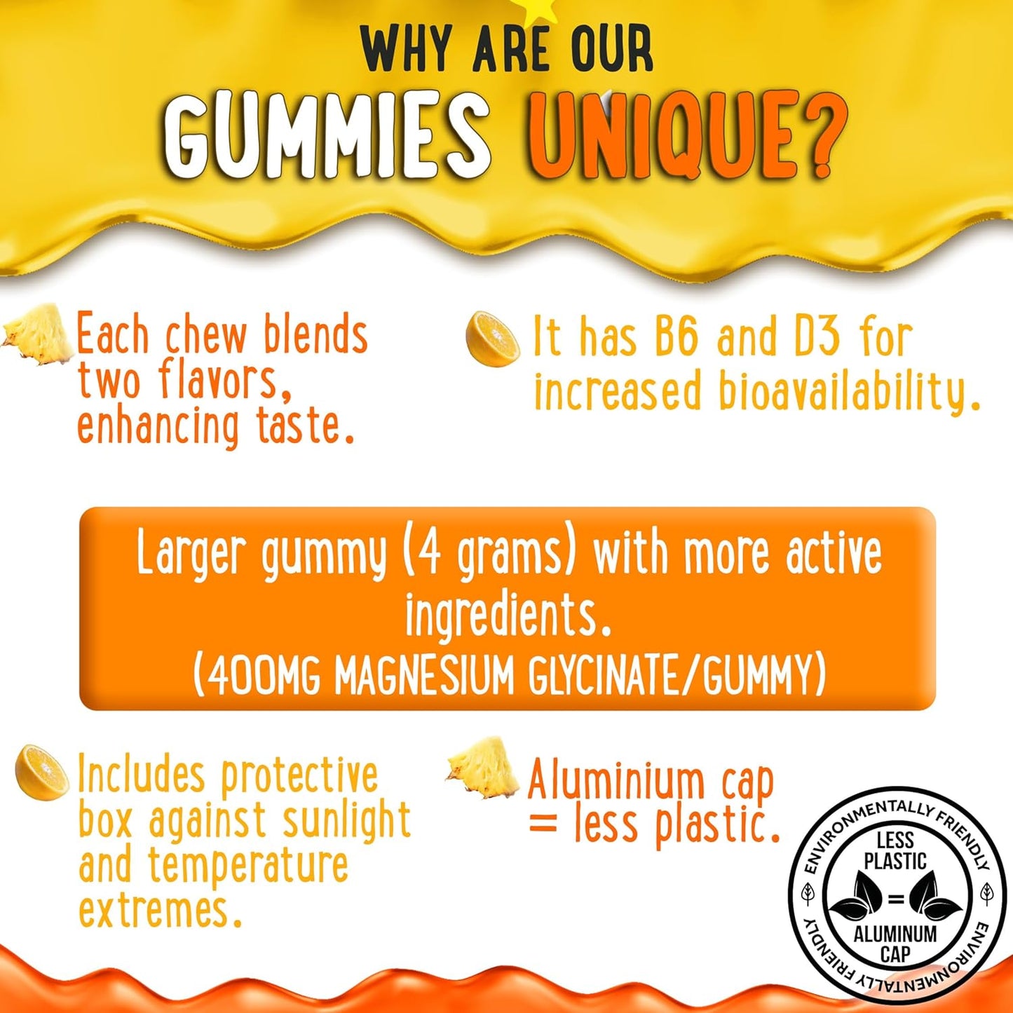 High Absorption Magnesium Glycinate Gummies 400MG for Sleep, Calm, Muscle Relaxation - Kids, Teens, Adults - B6, D3 - Gelatin Free - 120 Count