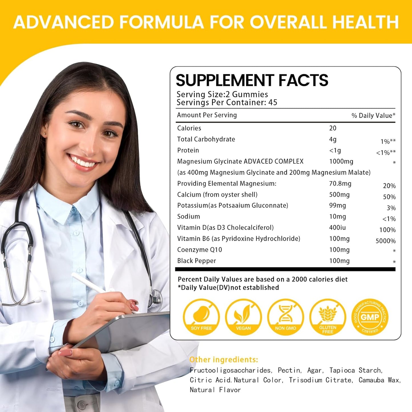 High Absorption Magnesium Glycinate Gummies for Relaxation and Sleep Support - 90 Mango Pineapple Gummies, Sugar Free Supplement for Adults & Kids