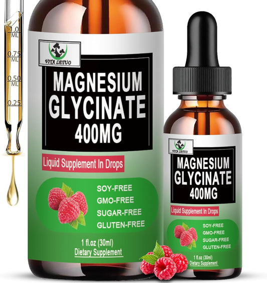 High Absorption Magnesium Glycinate Liquid Drops - 400mg for Bone, Sleep, Leg Cramps & Immune Support - Vegan & Non-GMO - 30 Servings