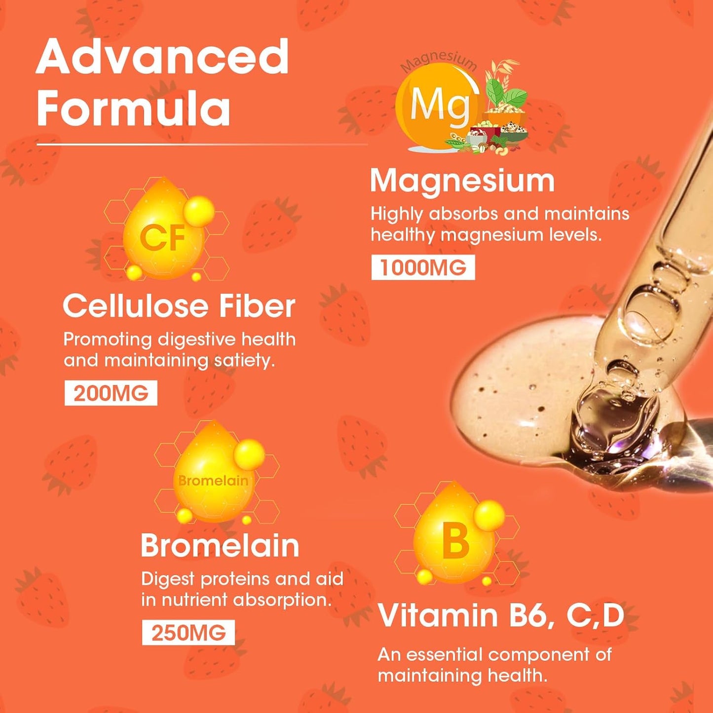 High Absorption Magnesium Glycinate Liquid Drops with Bromelain & Vitamin Complex - 1000mg Supplement for Night, Muscle & Energy Support - 2 Pack of 1 Fl Oz Bottles