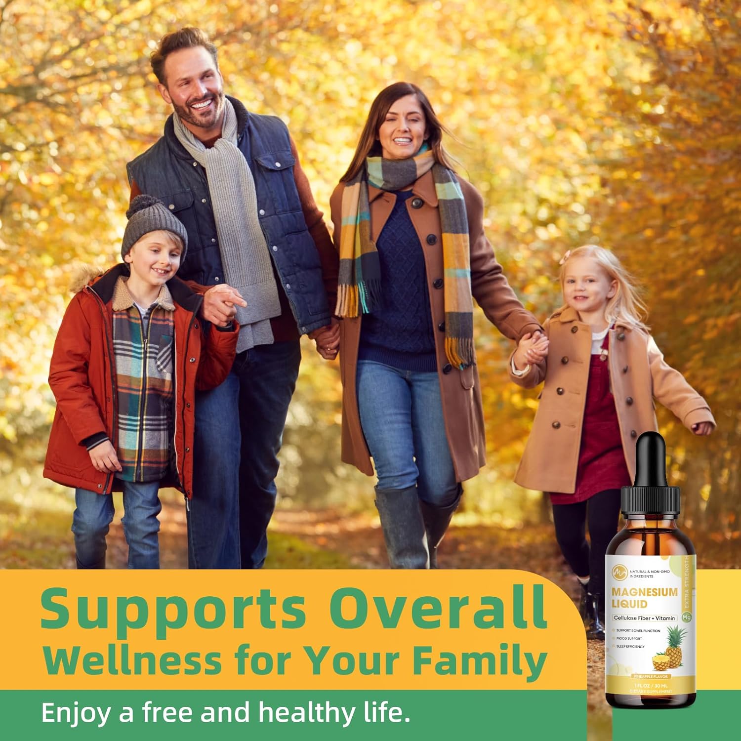 High Absorption Magnesium Glycinate Liquid Supplement with Fiber, Bromelain, Vitamins & Zinc, Pineapple Flavor - 2 Pack