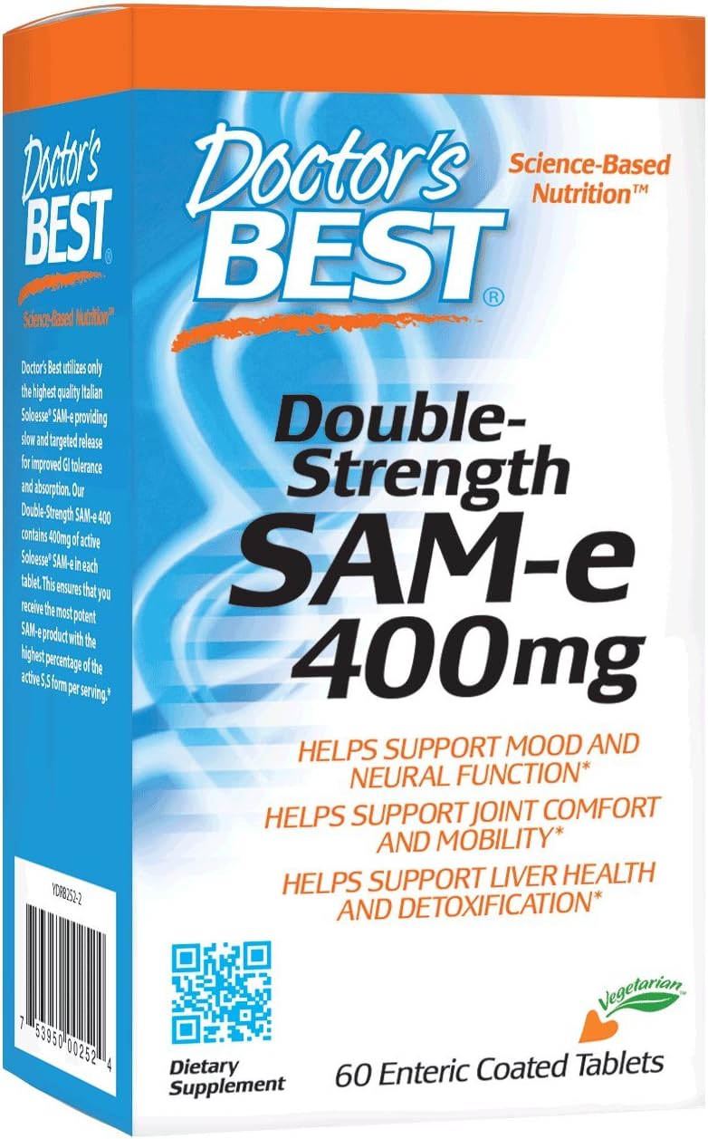High Absorption Magnesium Glycinate Lysinate and SAM-e Supplement for Mood and Joint Support - 60 Enteric Coated Capsules, Non-GMO, Vegan, Gluten Free & Soy Free