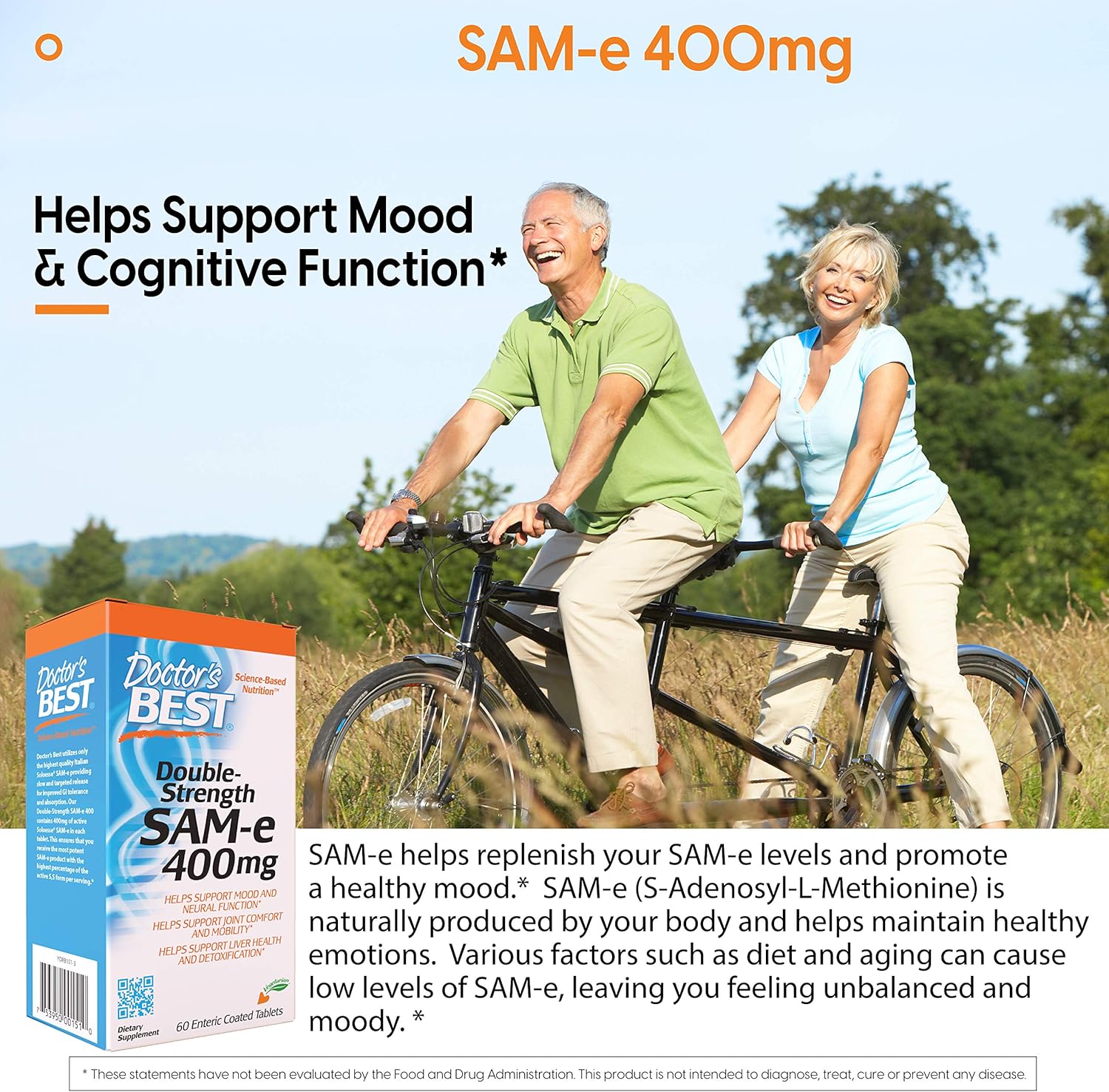 High Absorption Magnesium Glycinate Lysinate and SAM-e Supplement for Mood and Joint Support - 60 Enteric Coated Capsules, Non-GMO, Vegan, Gluten Free & Soy Free