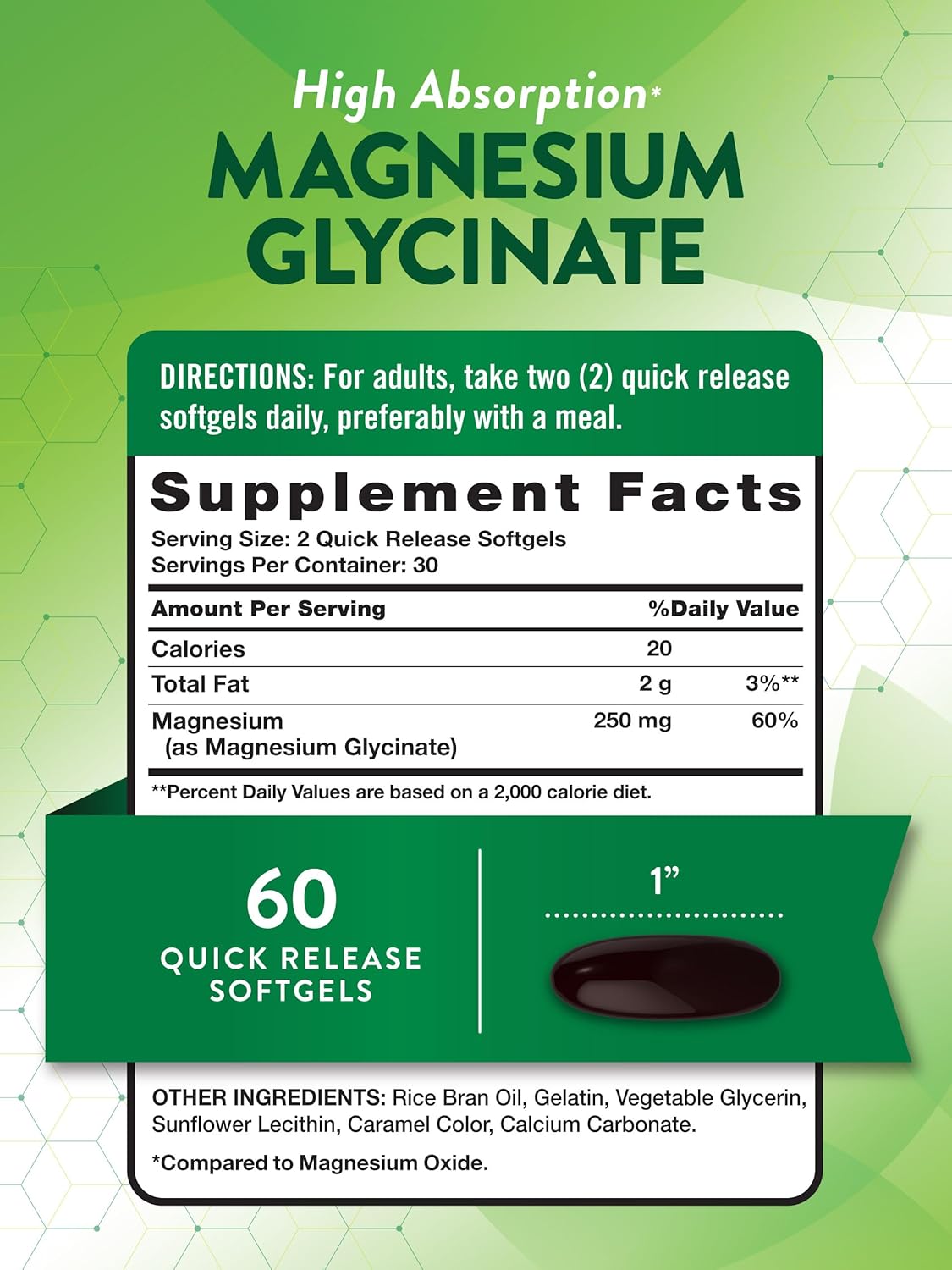 High Absorption Magnesium Glycinate Softgels - 60 Count | Non-GMO & Gluten Free Mineral Supplement