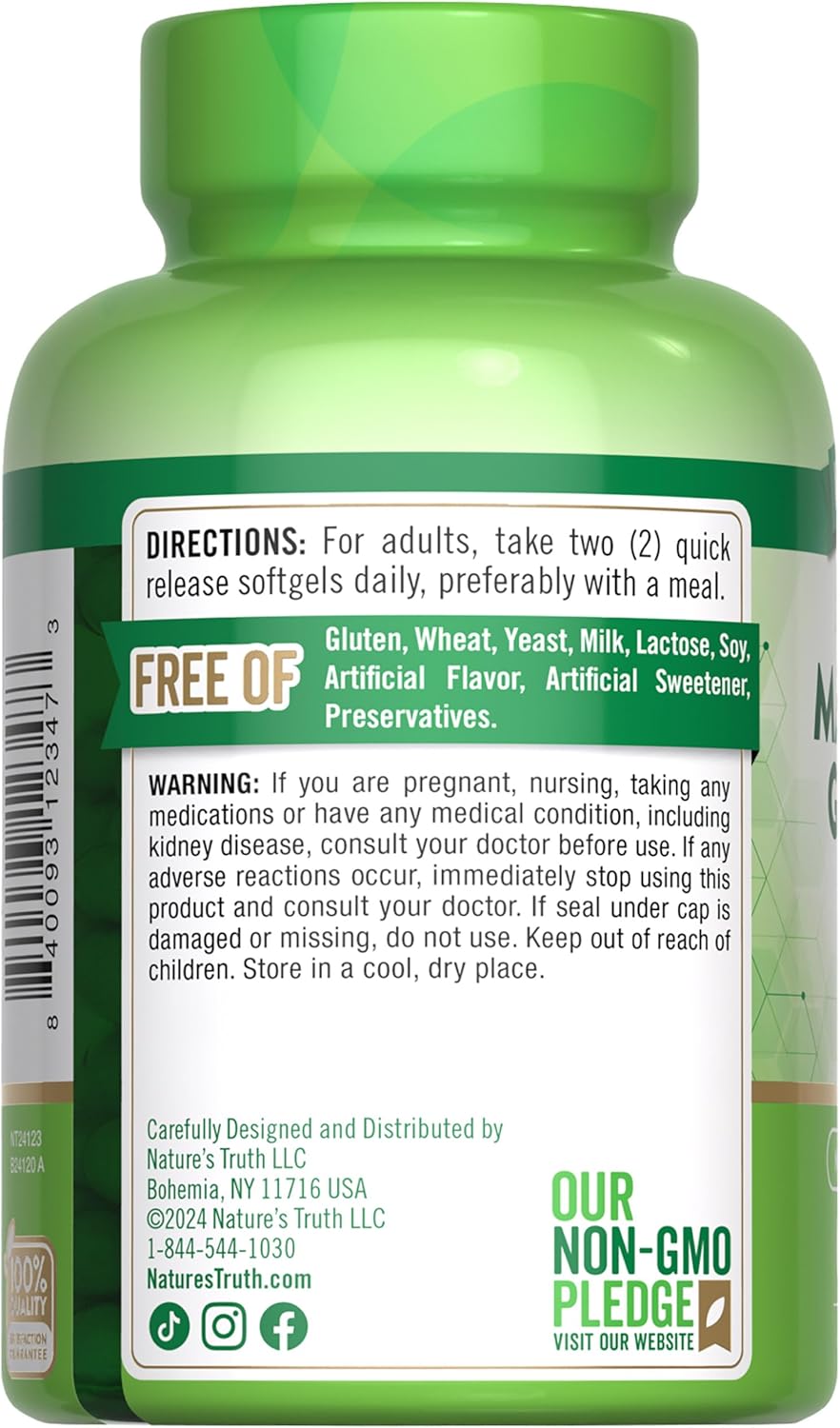High Absorption Magnesium Glycinate Softgels - 60 Count | Non-GMO & Gluten Free Mineral Supplement