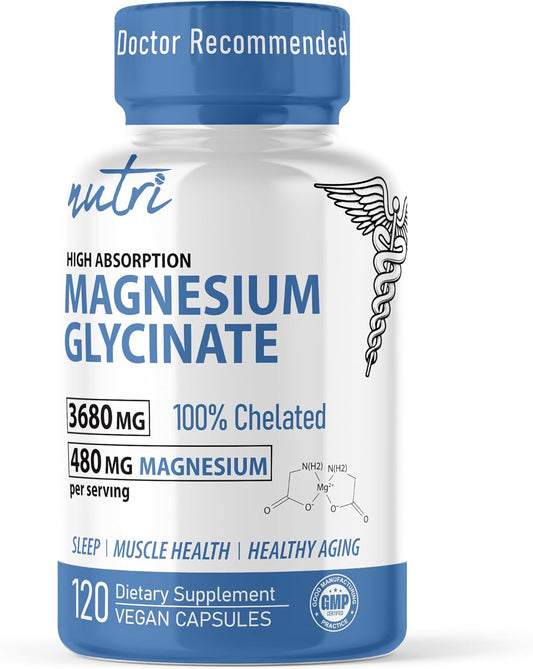 High Absorption Magnesium Glycinate Supplement - 3680mg (480mg Elemental Magnesium), Chelated for Potency - 120 Capsules