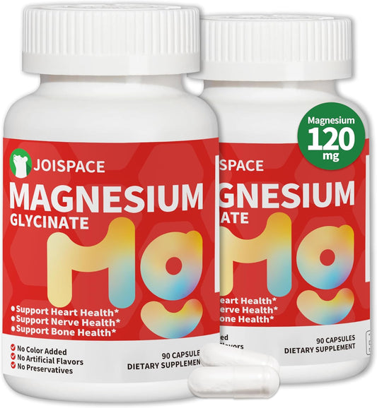 High Absorption Magnesium Glycinate Supplement - Nerve, Heart, Bone & Muscle Support - Sleep Aid, Stress Relief - 180 Capsules, Gluten-Free, Dairy-Free, Soy-Free
