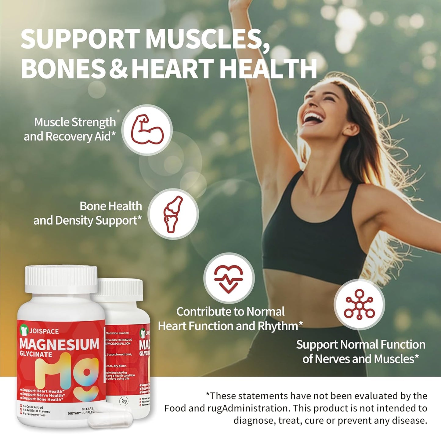 High Absorption Magnesium Glycinate Supplement - Nerve, Heart, Bone & Muscle Support - Sleep Aid, Stress Relief - 180 Capsules, Gluten-Free, Dairy-Free, Soy-Free