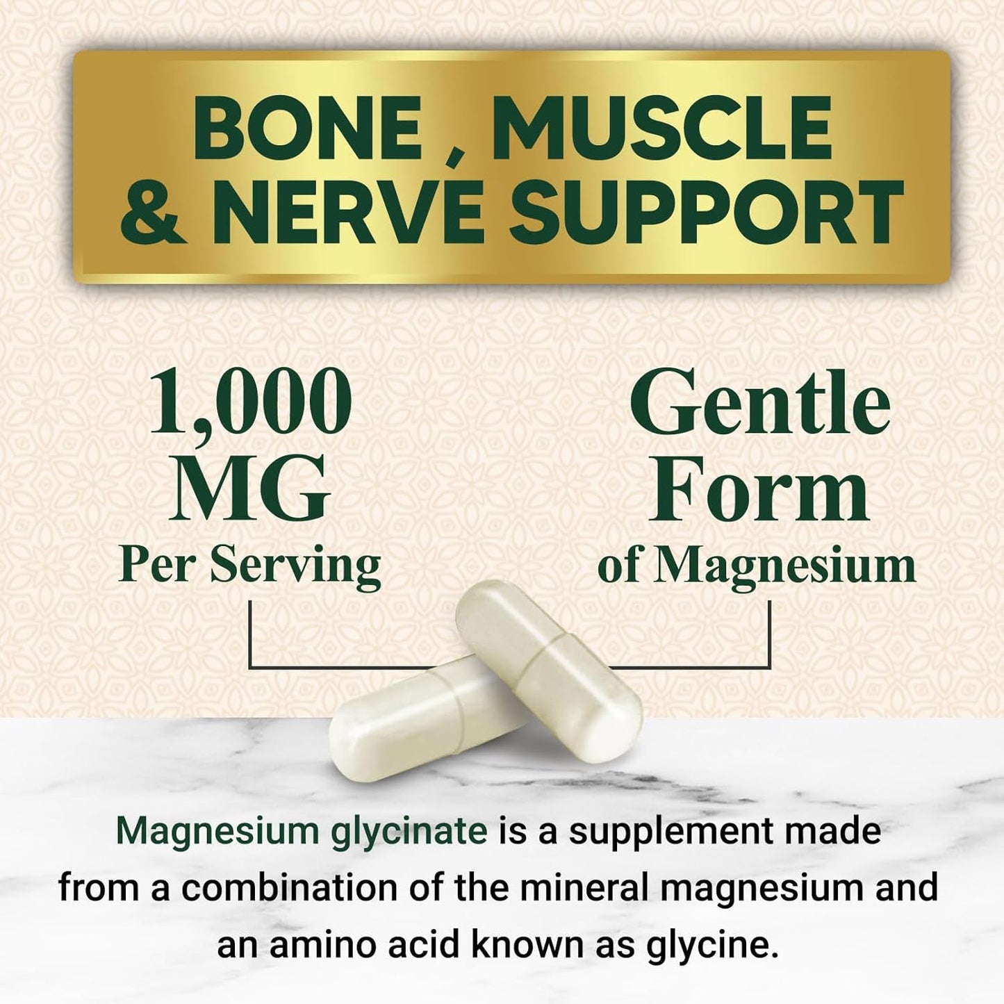 High Absorption Magnesium Glycinate Supplement 1000mg - Supports Heart, Nerves, Bones, Muscles - Vegan, Non-GMO - 120 Capsules