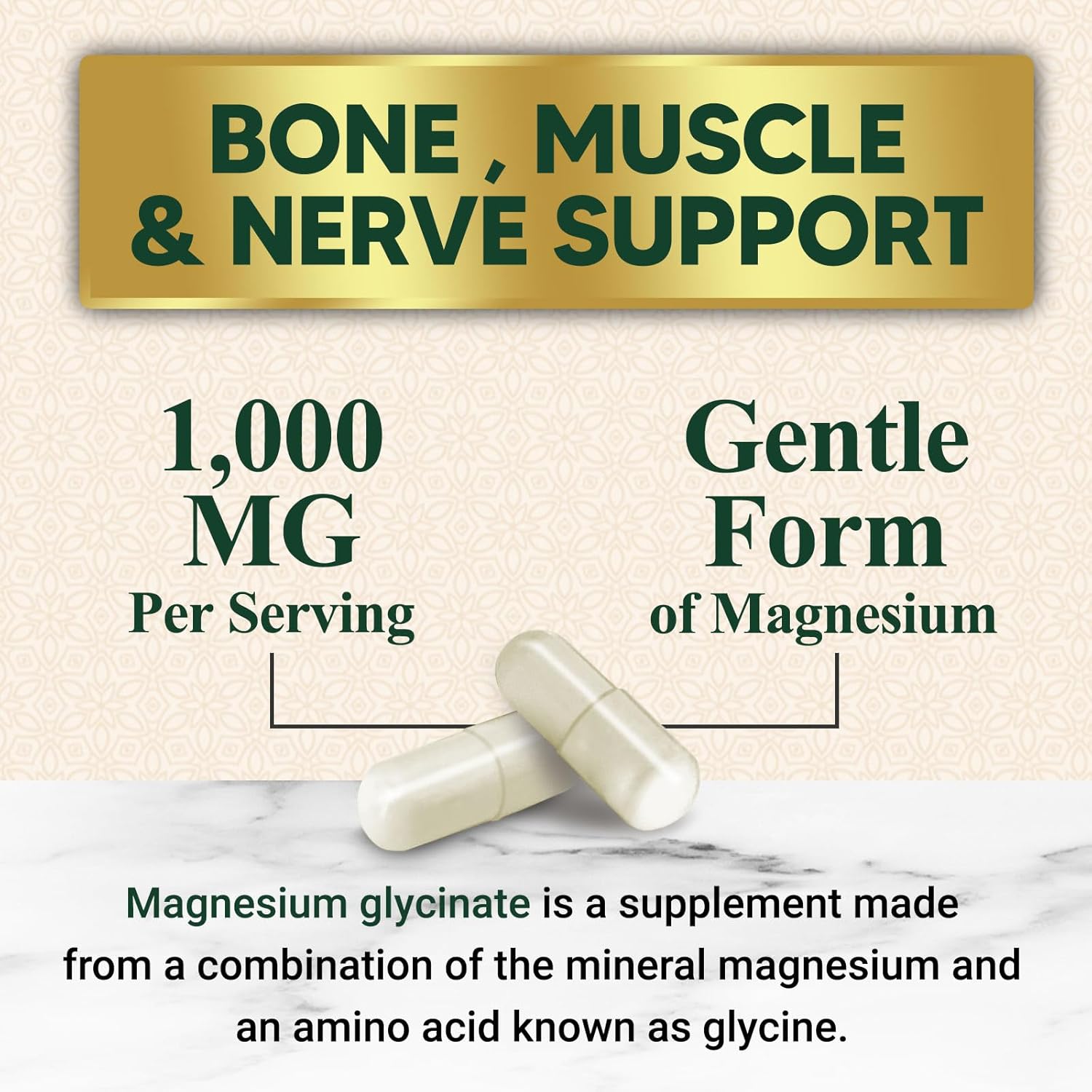 High Absorption Magnesium Glycinate Supplement 1000mg - Supports Heart, Nerves, Bones, Muscles - Vegan, Non-GMO - 120 Capsules