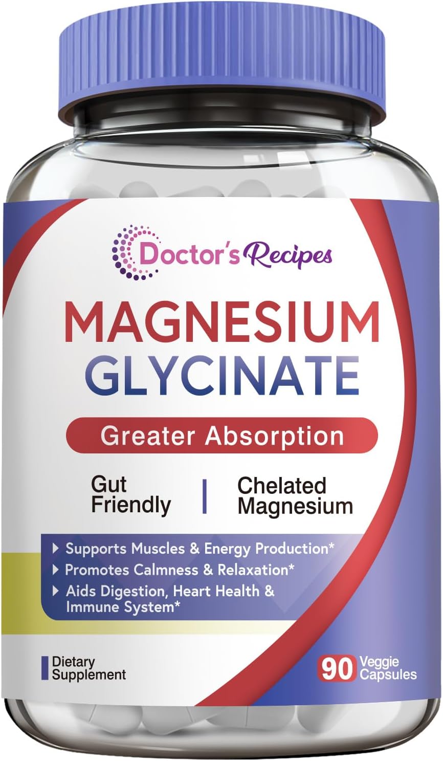 High Absorption Magnesium Glycinate Supplement for Calm, Bone, Muscle, Heart, Energy - 90 Vegan Capsules