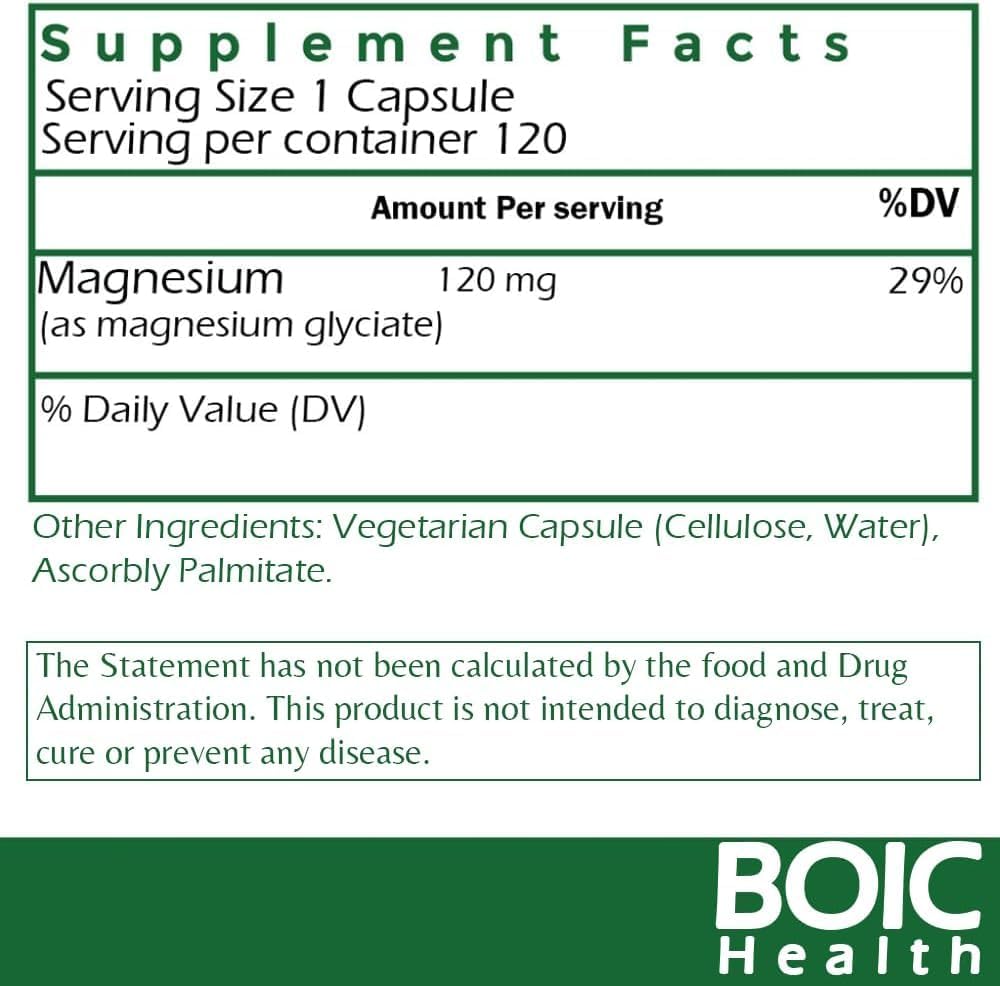 High Absorption Magnesium Glycinate Supplement for Sleep, Muscle Cramps & Digestive Health - 120 Capsules