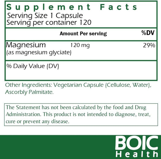 High Absorption Magnesium Glycinate Supplement for Sleep, Muscle Cramps & Digestive Health - 120 Capsules