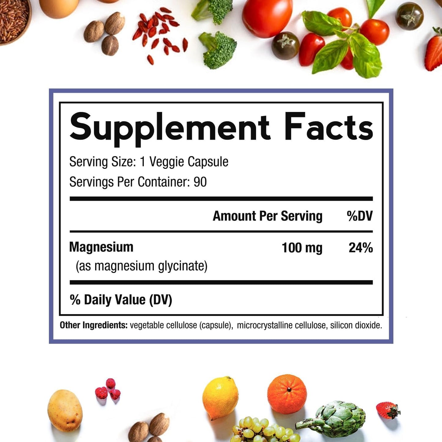 High Absorption Magnesium Glycinate Supplement for Calm, Bone, Muscle, Heart, Energy - 90 Vegan Capsules