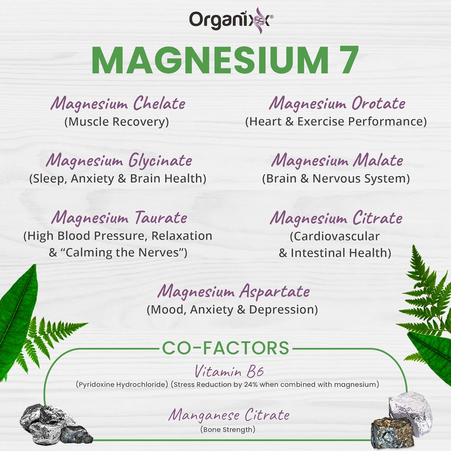 High Absorption Magnesium Glycinate Supplement with 7 Types of Magnesium Complex, Vitamin B6, Manganese Citrate - Supports Sleep, Muscle & Heart Health - Gluten Free, Vegan, Non GMO - 60 Capsules